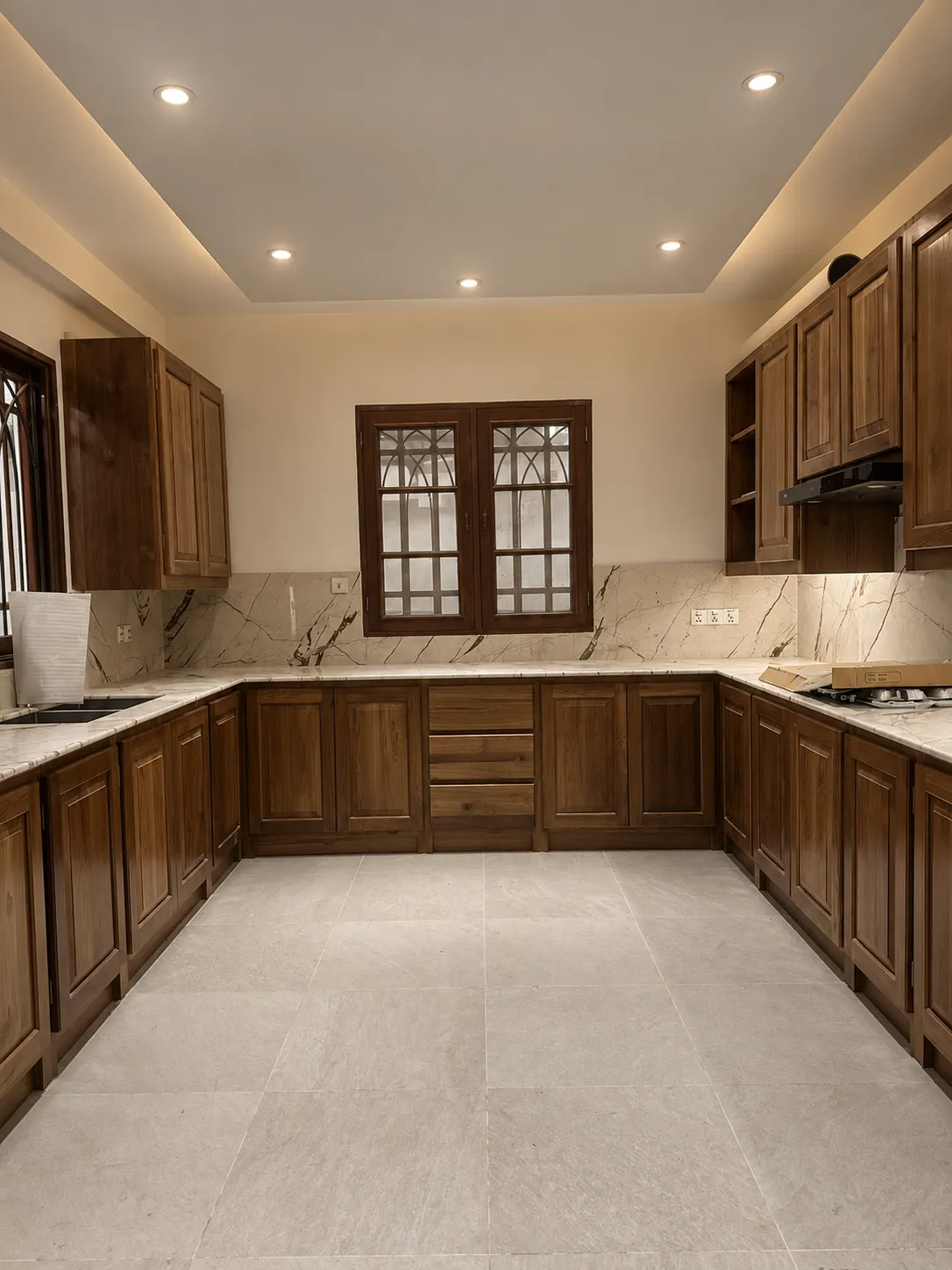 Kitchen in fitted teak