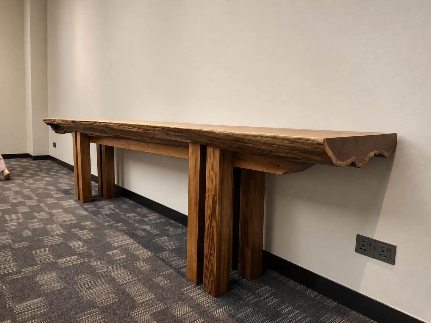 Live-edge console on squared legs